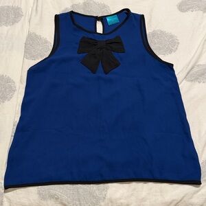 Blue Sleeveless Top with Black Bow
